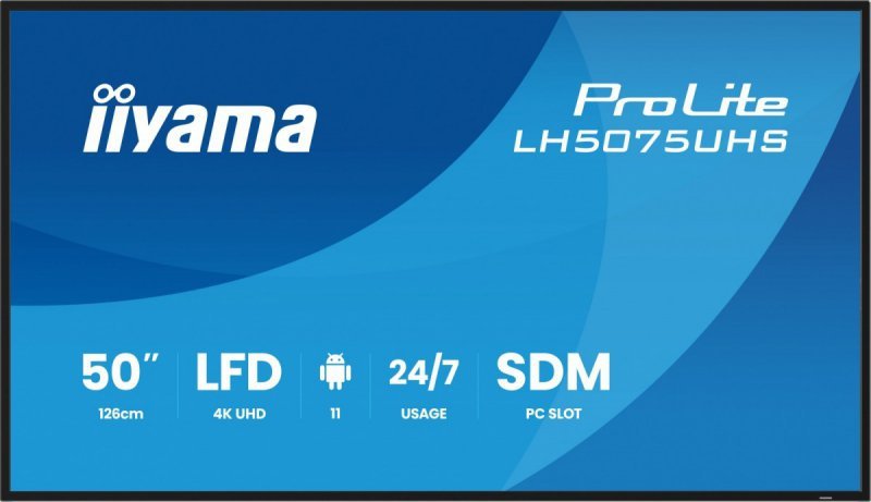 IIYAMA Monitor 50 cali LH5075UHS-B2AG,24/7,VA,ANDROID.11,4K,500cd,3xHDMI,DP, RJ45,2x10W,2xUSB,WiFi,4/32GB,24/7,A311D2, full dais