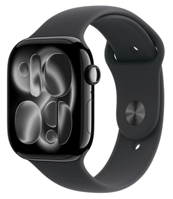 Apple Watch Series 11 GPS koperta 42 mm z aluminium w kolorze onyksu, pasek sportowy w kolorze czarnym - rozmiar M/L