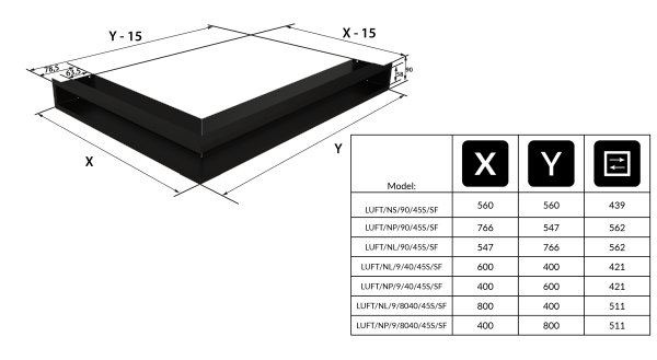 Kratka kominkowa LUFT SF narożny prawy szlif 40x80x9