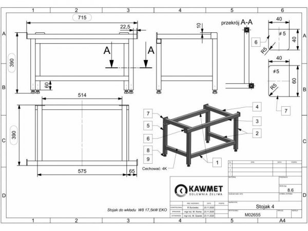 KAWMET stojak pod wkład W8 17,5kW EKO