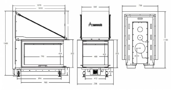 Kominek powietrzny stalowy CRYSTAL 3D MAX