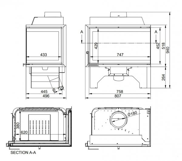 Wkład kominkowy żeliwny DORAKO ECO iLUX 90 L