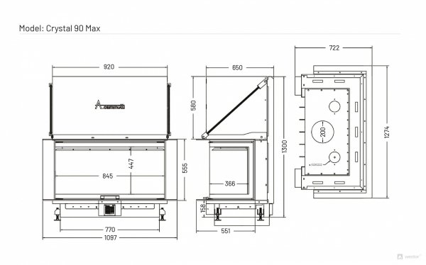 Kominek powietrzny stalowy CRYSTAL 90 MAX