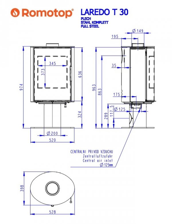 Piec wolnostojący ROMOTOP LAREDO T 03 - metal