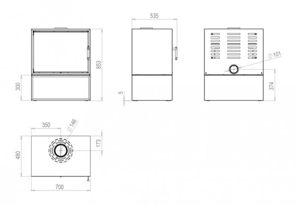 Piec wolnostojący HITZE CF 700-20 ze schowkiem na drewno