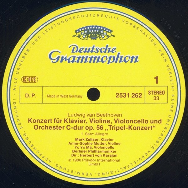 Ludwig van Beethoven, Anne-Sophie Mutter ∙ Mark Zeltser ∙ Yo Yo Ma, Berliner Philharmoniker ∙ Herbert von Karajan - Tripelkonzert = Triple Concerto (LP)