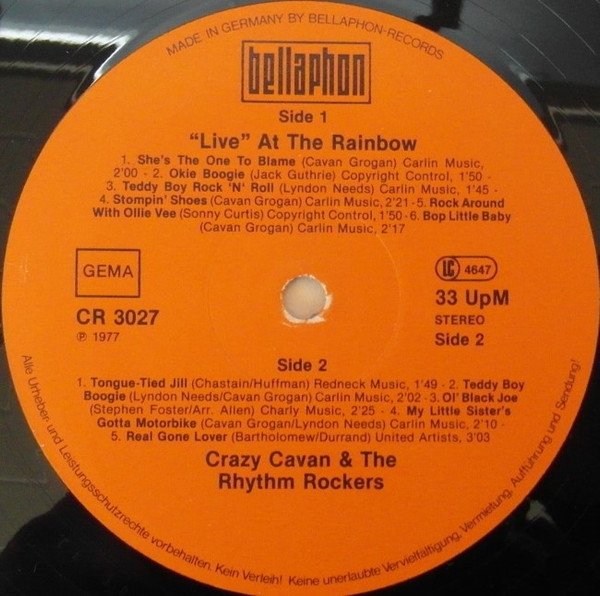 Crazy Cavan And The Rhythm Rockers - Live At The Rainbow (LP)