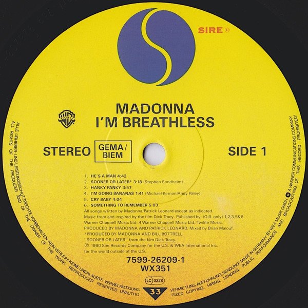 Madonna - I'm Breathless (Music From And Inspired By The Film Dick Tracy) (LP)