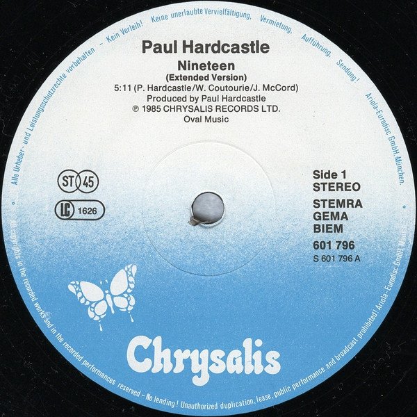 Paul Hardcastle - 19 (Extended Version) (12'')