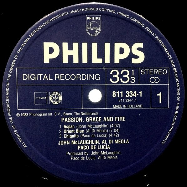John McLaughlin, Al Di Meola, Paco De Lucia - Passion, Grace &amp; Fire (LP)