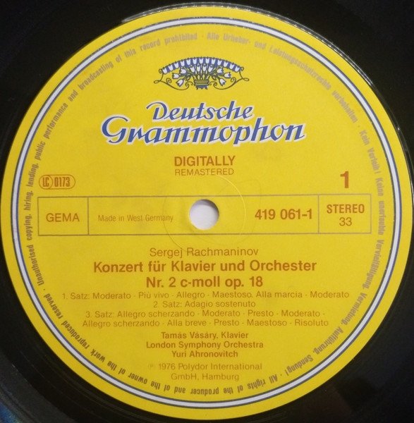 Sergei Rachmaninow, Tamás Vásáry, London Symphony Orchestra, Yuri Ahronovitch - Klavierkonzerte Nr.2 &amp; 4 (LP)