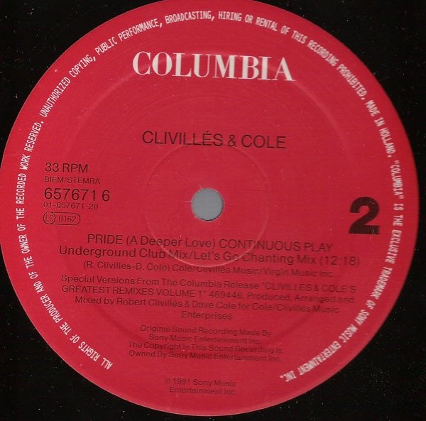 Clivillés &amp; Cole - Pride (In The Name Of Love) (12'')