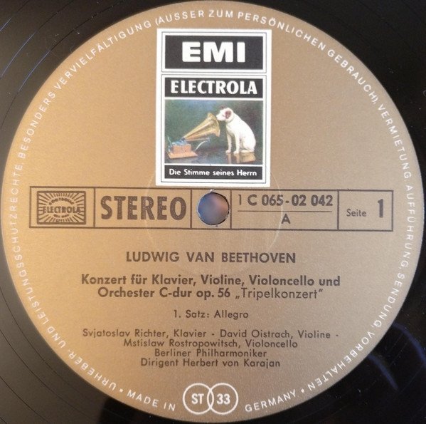 David Oistrach, Mstislaw Rostropowitsch, Svjatoslav Richter, Herbert von Karajan, Beethoven - Berliner Philharmoniker - Tripelkonzert C-Dur Op.56 (LP)
