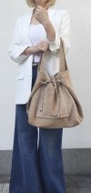 Zamszowa torebka shopper skóra naturalna beżowa Biscuit