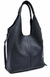 Czarna Torebka Shopper z Naturalnej Skóry - 2w1