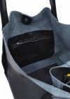Czarny shopper worek Torebka z Naturalnej Skóry - 2w1