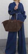 Torebka shopper zamszowa Vera Pelle skóra brązowa czekoladowa Laura Biaggi
