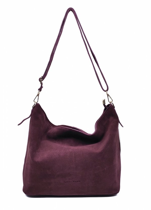 Zamszowy worek skóra bordowy Laura Biaggi