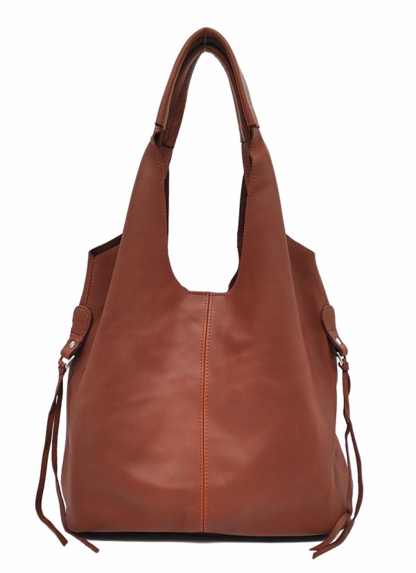 Brązowa Torebka Shopper z Naturalnej Skóry - 2w1