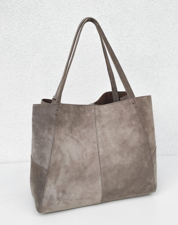 MAXI shopper torba skóra zamszowa beżowa taupe