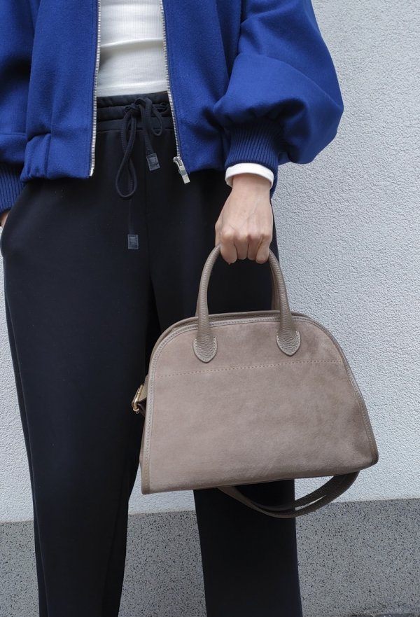 Zamszowa torebka kuferek skóra naturalna beżowa dark taupe