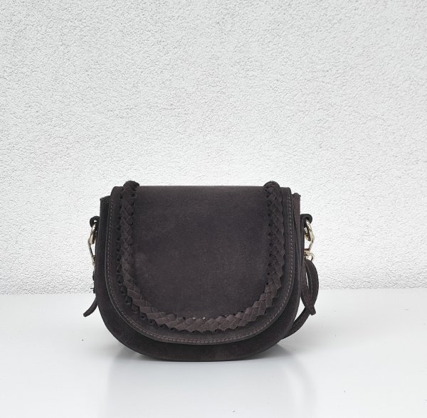 Zamszowa torebka listonoszka skóra brązowa czekoladowa