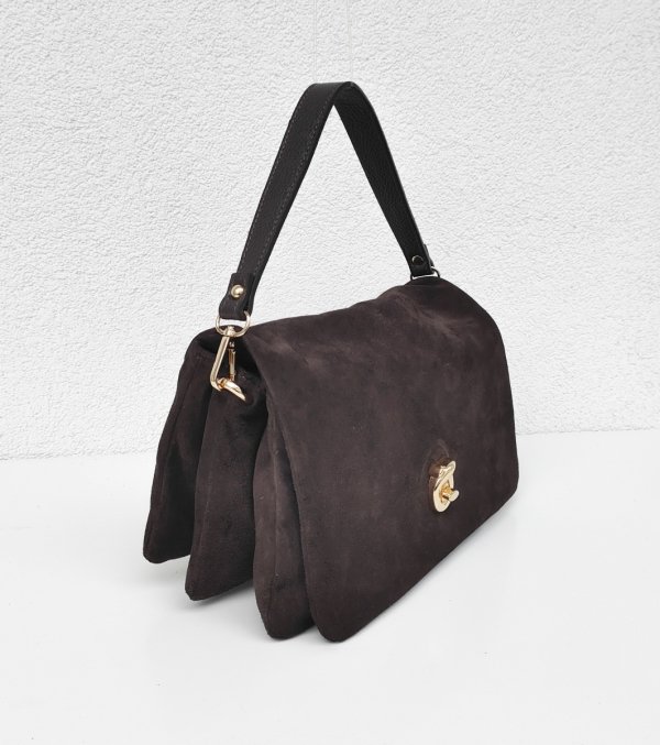 Modna zamszowa czekoladowa listonoszka Vera Pelle