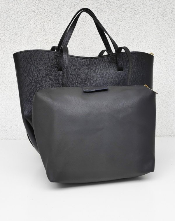 Torebka shopper Vera Pelle skóra naturalna czarna