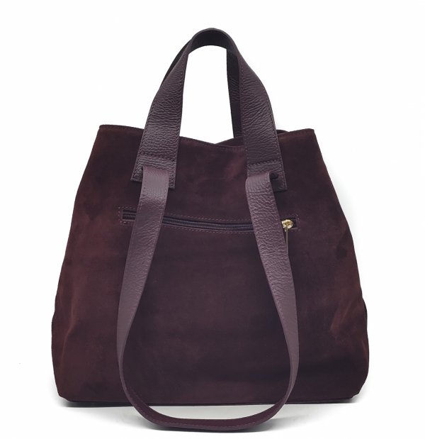 Torebka shopper zamszowa Vera Pelle skóra bordowa Laura Biaggi