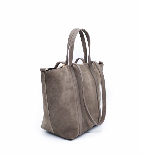 Torebka shopper zamszowa Vera Pelle skóra beżowa Taupe