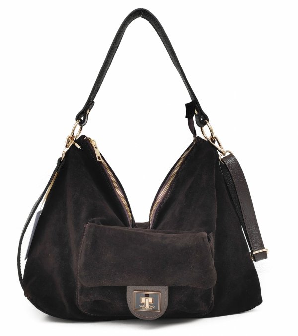 Zamszowy czekoladowy worek torebka Valentino