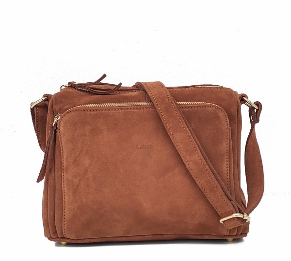 Zamszowa ruda torebka listonoszka trzykomorowa