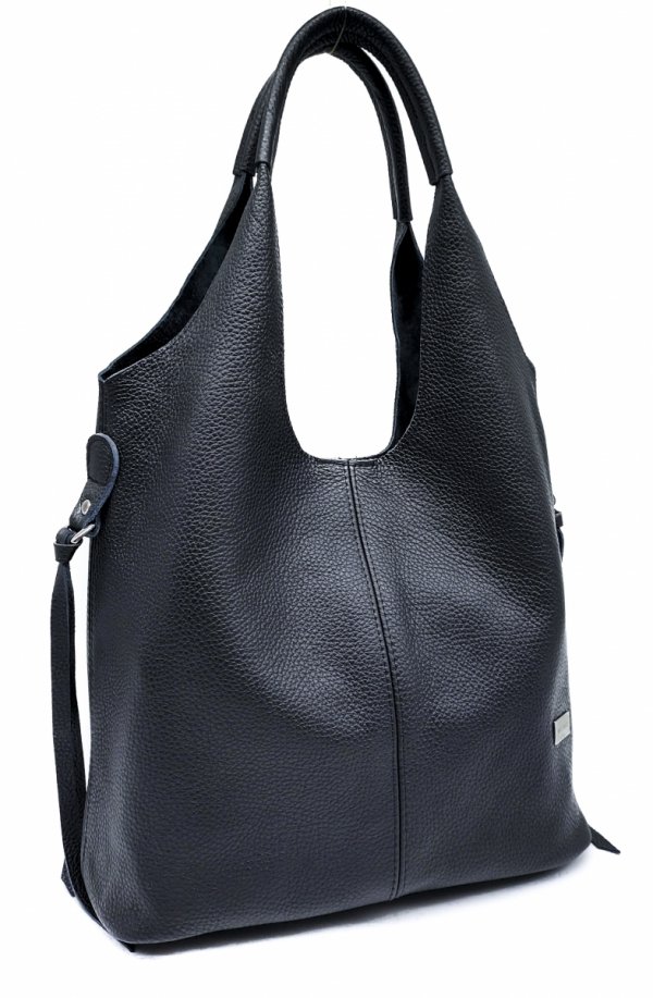 Czarna Torebka Shopper z Naturalnej Skóry - 2w1