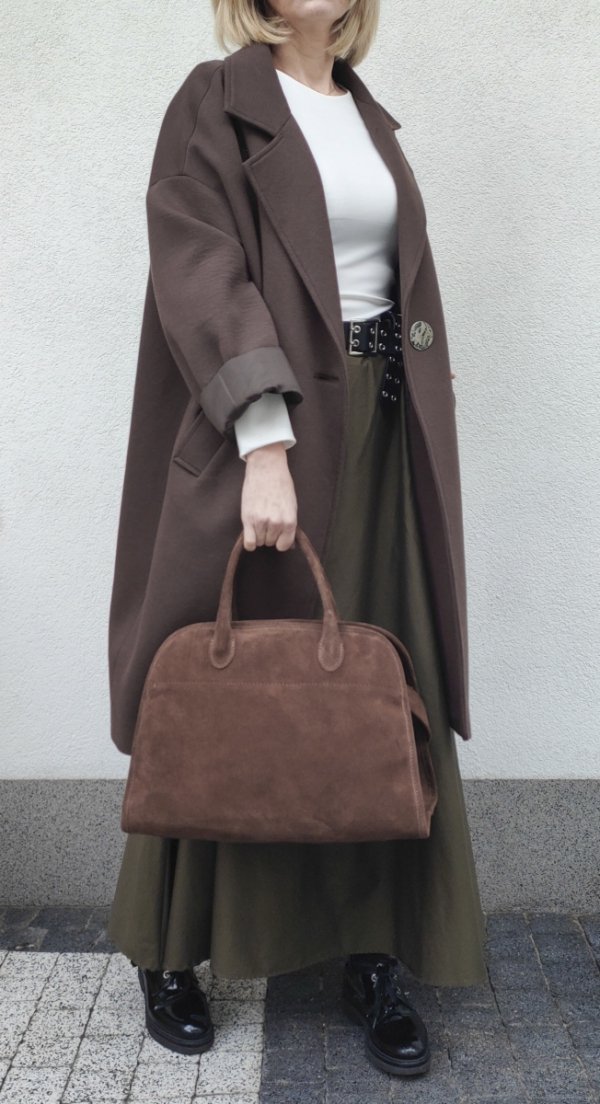 Zamszowa torebka kuferek skóra naturalna brązowa cynamonowa