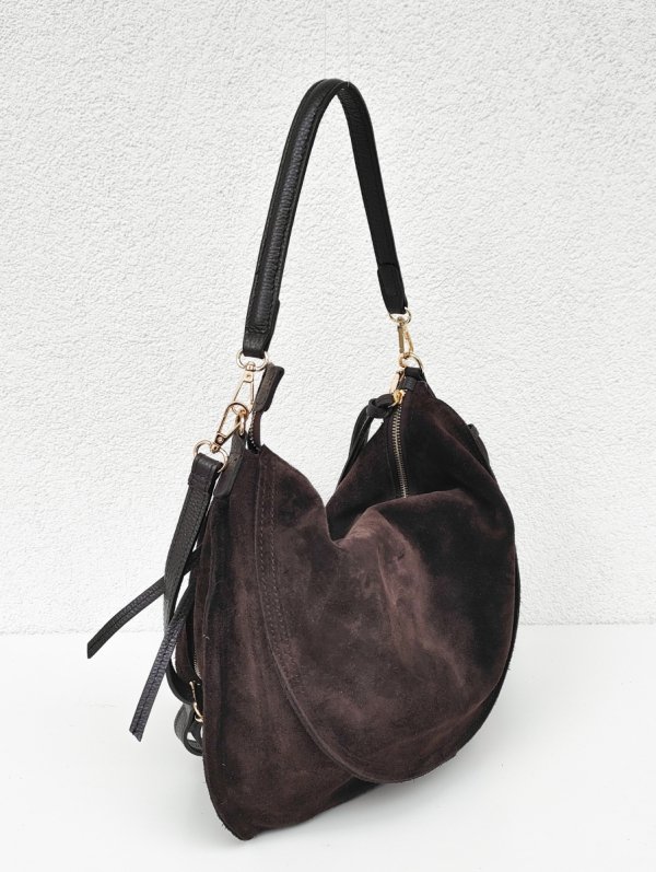 Czekoladowa zamszowa torebka worek listonoszka