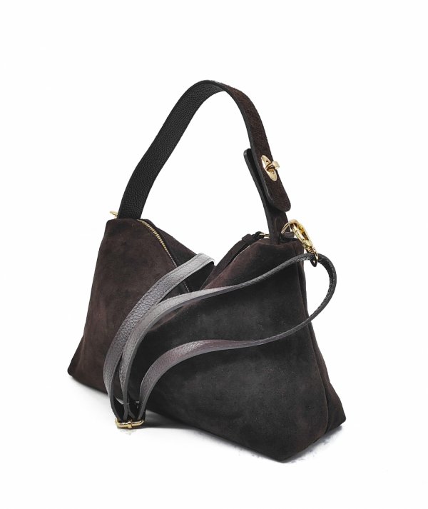 Zamszowy czekoladowy kuferek Vera Pelle Laura Biaggi