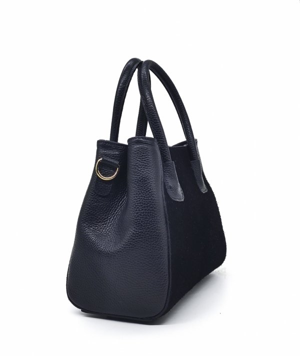 Mały kuferek crossbody torebka skóra zamsz czarna Laura Biaggi
