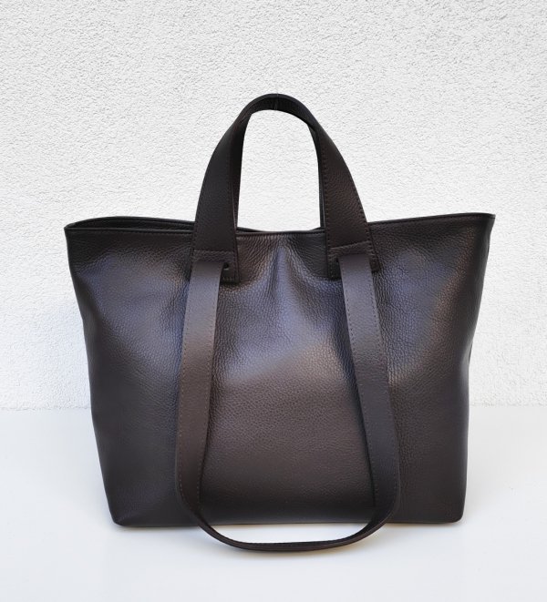 Torebka shopper Vera Pelle skóra czekoladowa