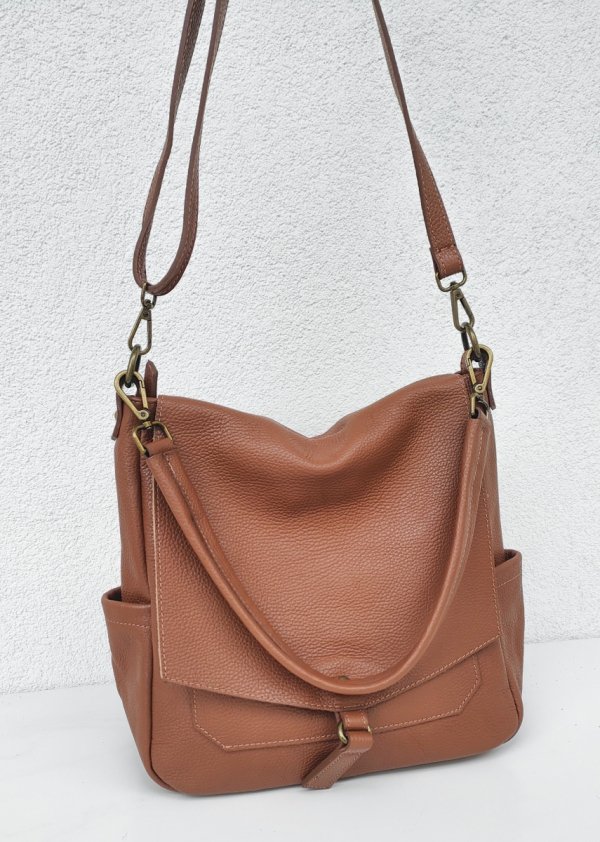 Torebka worek listonoszka ruda cynamonowa Vera Pelle