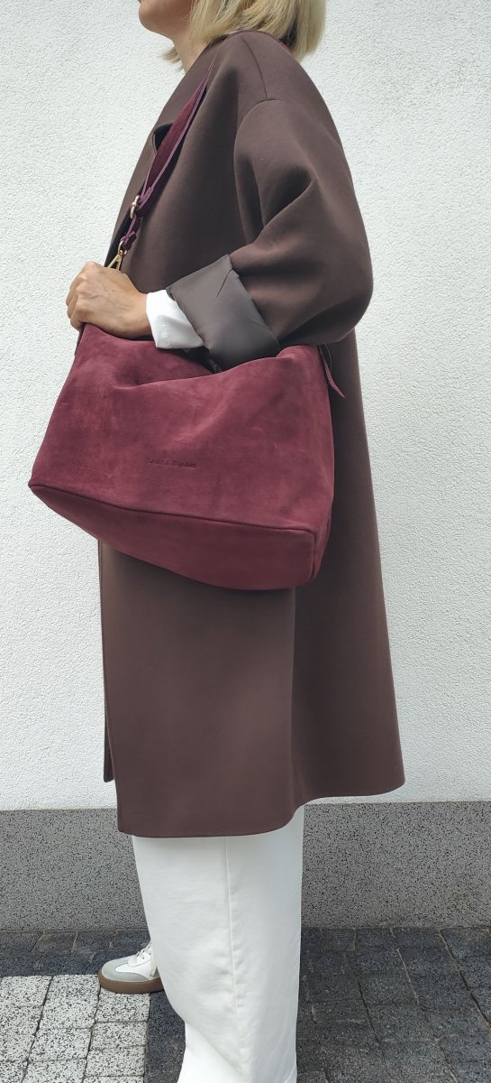 Zamszowy worek skóra bordowy Laura Biaggi
