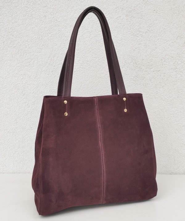 Zamszowa bordowa torebka shopper