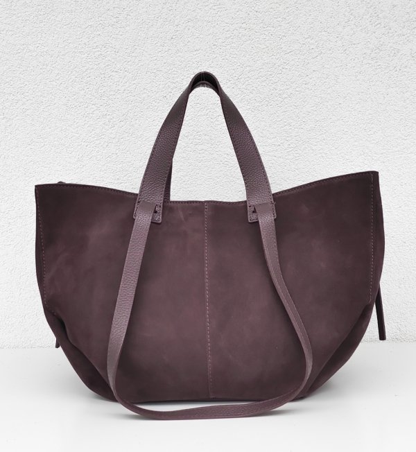 Torebka shopper zamszowa Vera Pelle skóra burgund wino