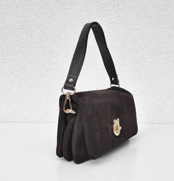 Mini zamszowa czekoladowa listonoszka Vera Pelle