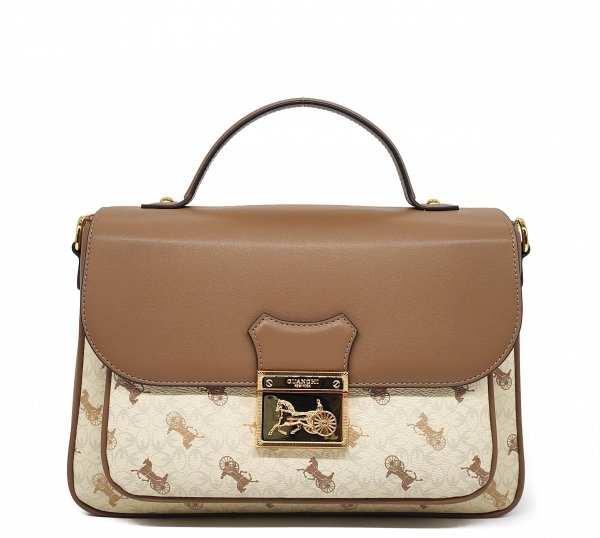 Torebka kuferek listonoszka  crossbody GUANCHI beżowa brązowa z klapą