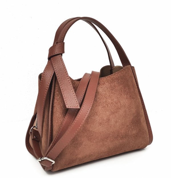 Zamszowy brązowy cynamonowy kuferek vera pelle