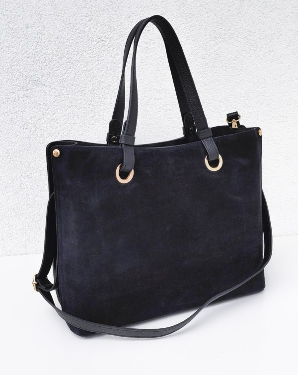 Klasyczna modna torebka aktówka zamszowa czarna