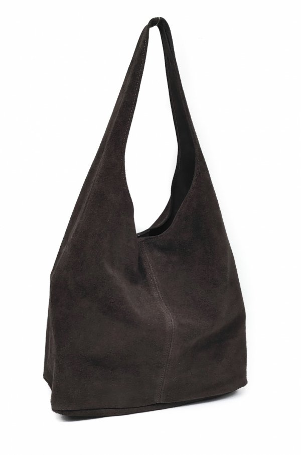 Zamszowy modny worek skóra naturalna vera pelle brązowa czekoladowa