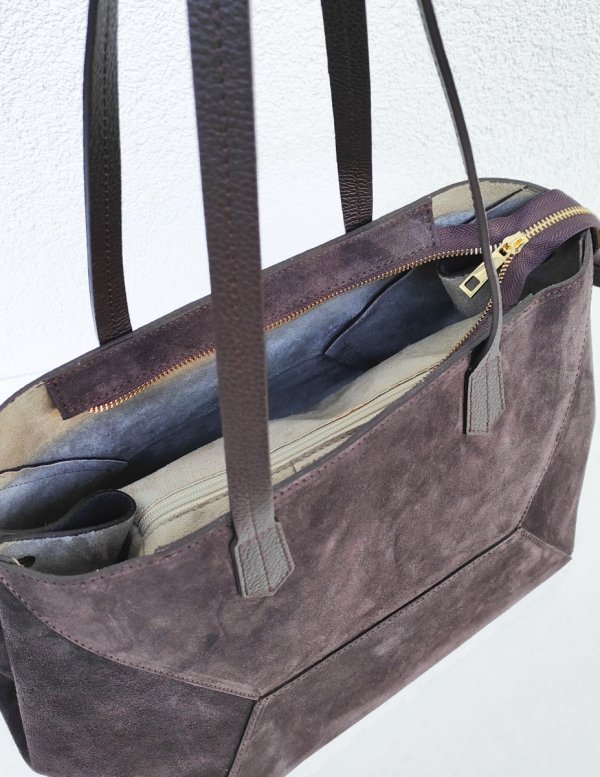 Torebka shopper zamszowa Vera Pelle skóra czekoladowa