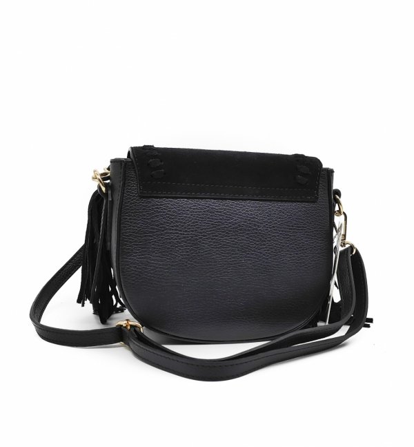 Zamszowa torebka listonoszka skóra brązowa czarna frędzle