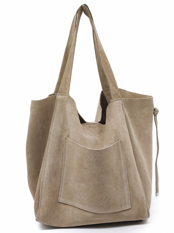 Zamszowa torebka shopper skóra naturalna beżowa Biscuit